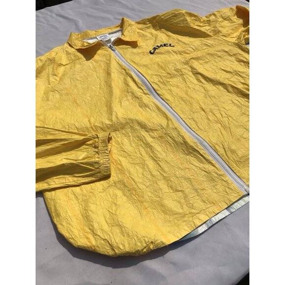 Vtg 90s Joe Camel Cigarettes Zip Advertising Jacket Yellow Promo Cigarettes L XL - Picture 2 of 16